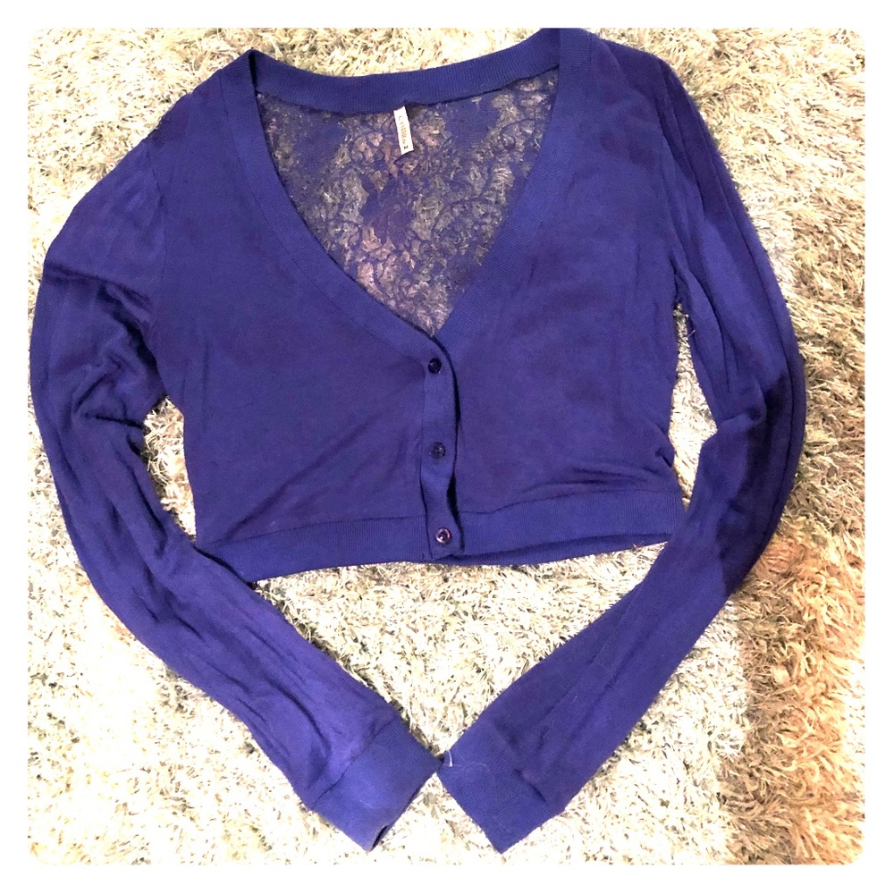 Purple long sleeve crop top lace back sweater